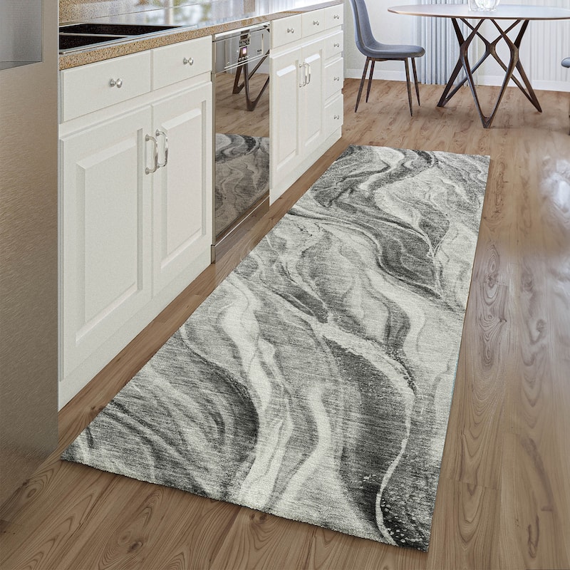 Premium Washable Super Soft Abstract Contemporary Mayfield Rug - Gray - 2' 3" x 7' 6" - Runner