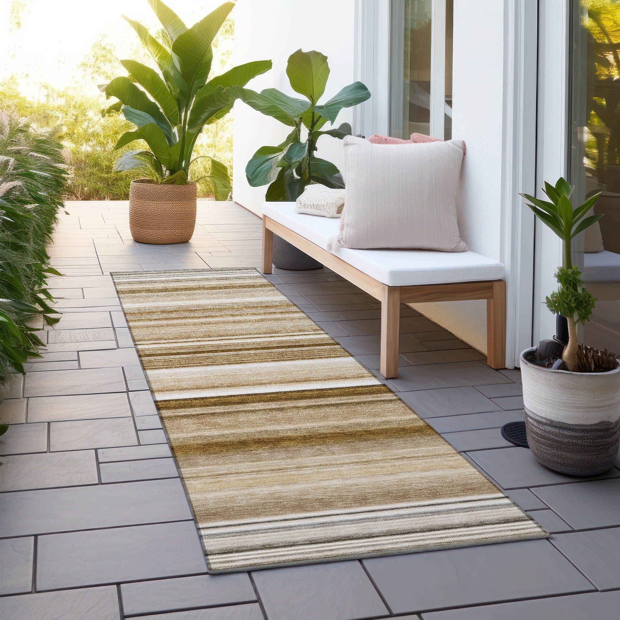 Machine Washable Indoor/ Outdoor Chantille Multi Stripe Rug