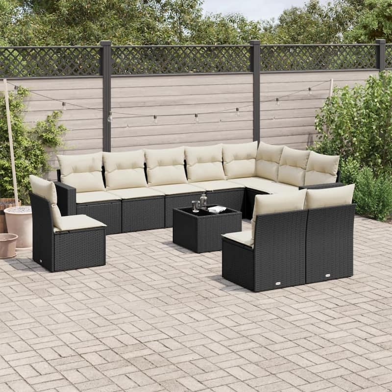 vidaXL Garden Sofa Set Black PE rattan Large Adjustable Feet - 21.7 x 21.7 x 14.6