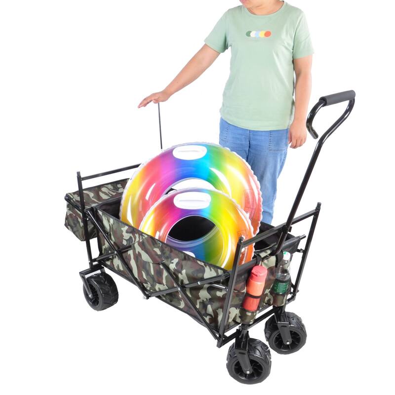 Outdoor Steel Folding Large Capacity Garden Cart Patio Wagon with Lid