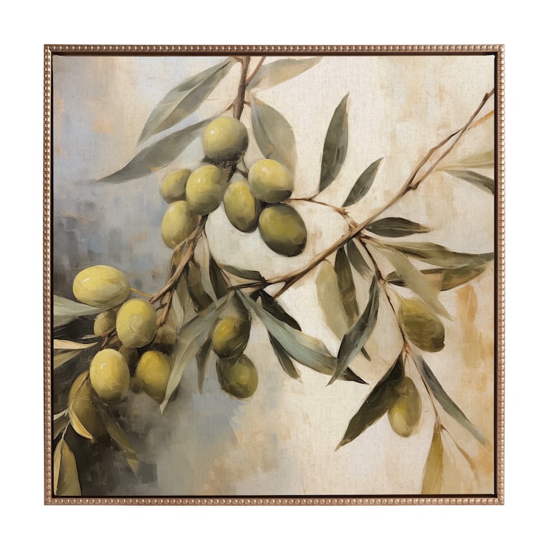 Kate and Laurel Sylvie Beaded Olive Tree Framed Canvas by The Creative Bunch Studio