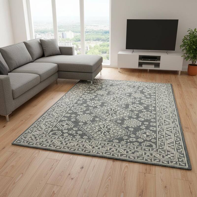 HomeRoots Geometric Transitional Rectangle Area Rug - 132.00 in. x 96.00 in. x 0.40 in. - Grey/Brown - 132.00 in. x 96.00 in.  x 0.40 in. - Rectangle