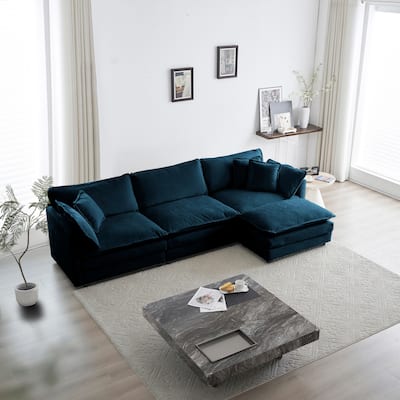 Modern L Shaped Sectional Sofa Set with Chenille Upholstery and Thick Cushions for Living Room and Guest Room