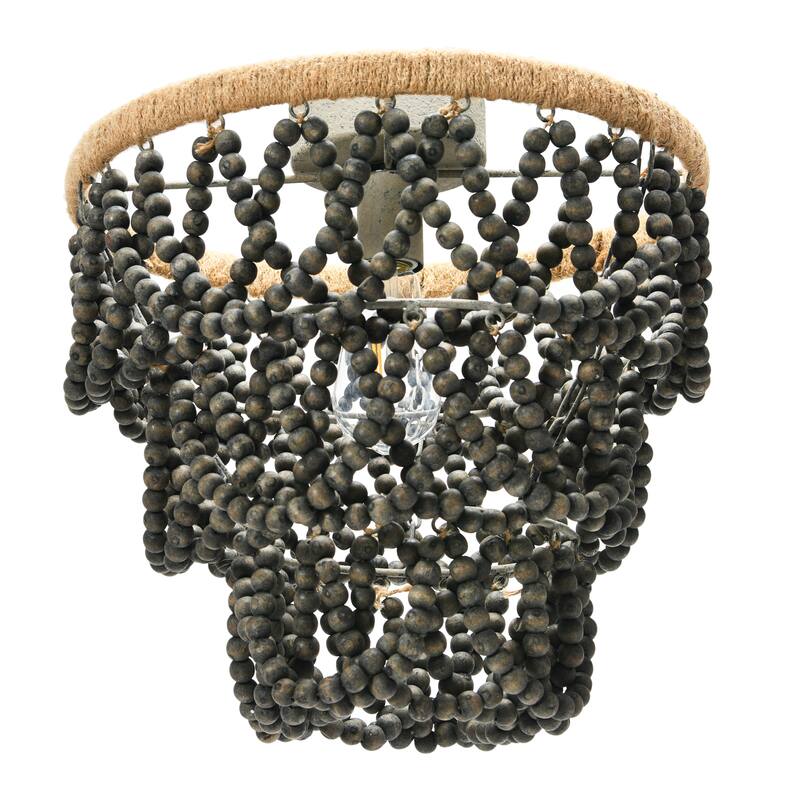 3-Tier Draped Wood Bead Semi-Flush Mount Chandelier - 15.1"L x 15.1"W x 15.4"H