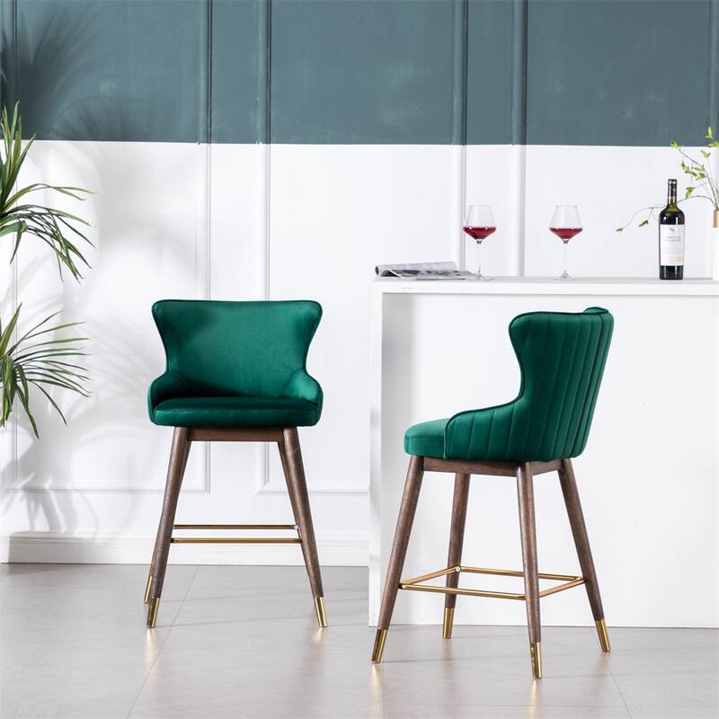 Fabric Upholstered Counter Height Wingback Stools,Set of 2 - Green