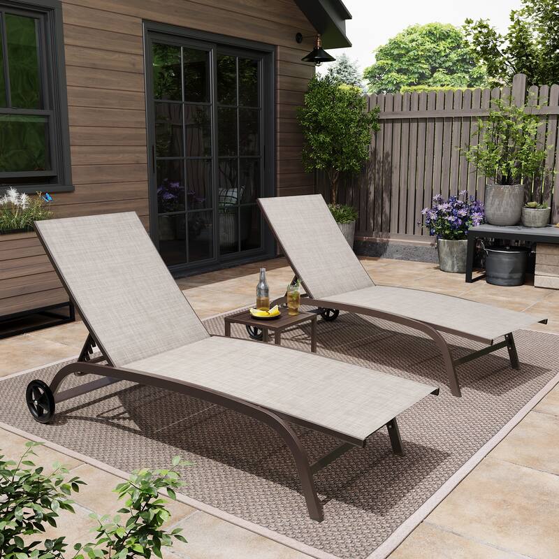 Pellebant Outdoor Patio Chaise Lounge Chairs Set with Side Table - Set of 3