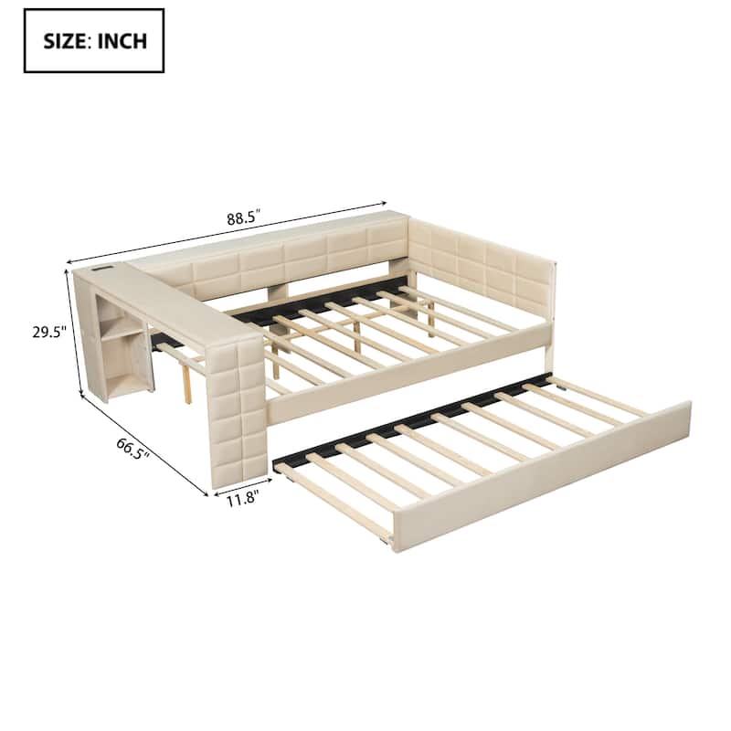 All-in-One Modern Velvet Upholstered Full Platform Bed with Trundle by Harper&Bright Designs