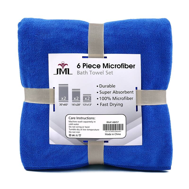 6-Piece Towel Set（2 bath towels + 2 hand towels+ 2 washcloths） - Blue