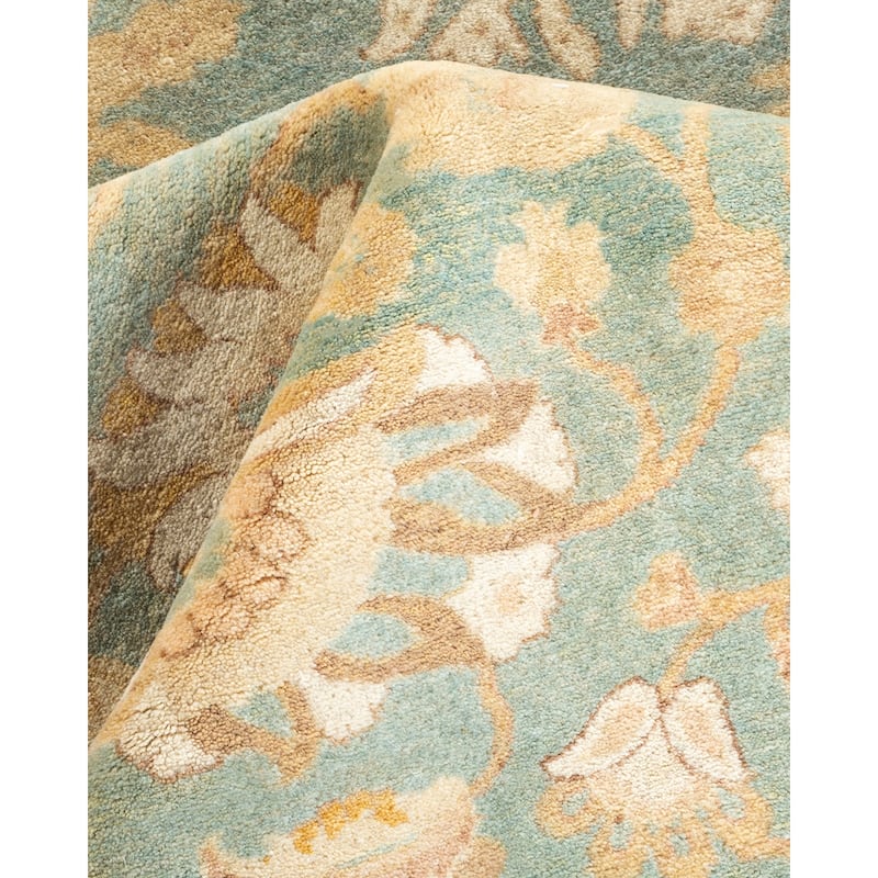 Overton Hand Knotted Wool Vintage Inspired Traditional Mogul Light Blue Area Rug - 4' 4" x 5' 10"