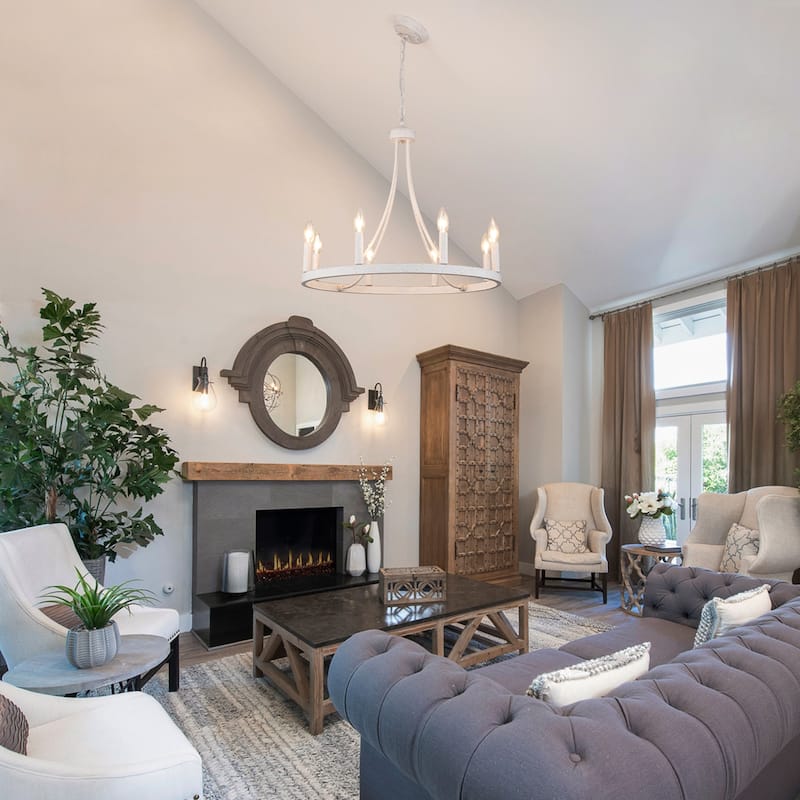 8-Light W23.6" x H82.67" Vintage Rustic Wagon Wheel Chandelier for Living Room