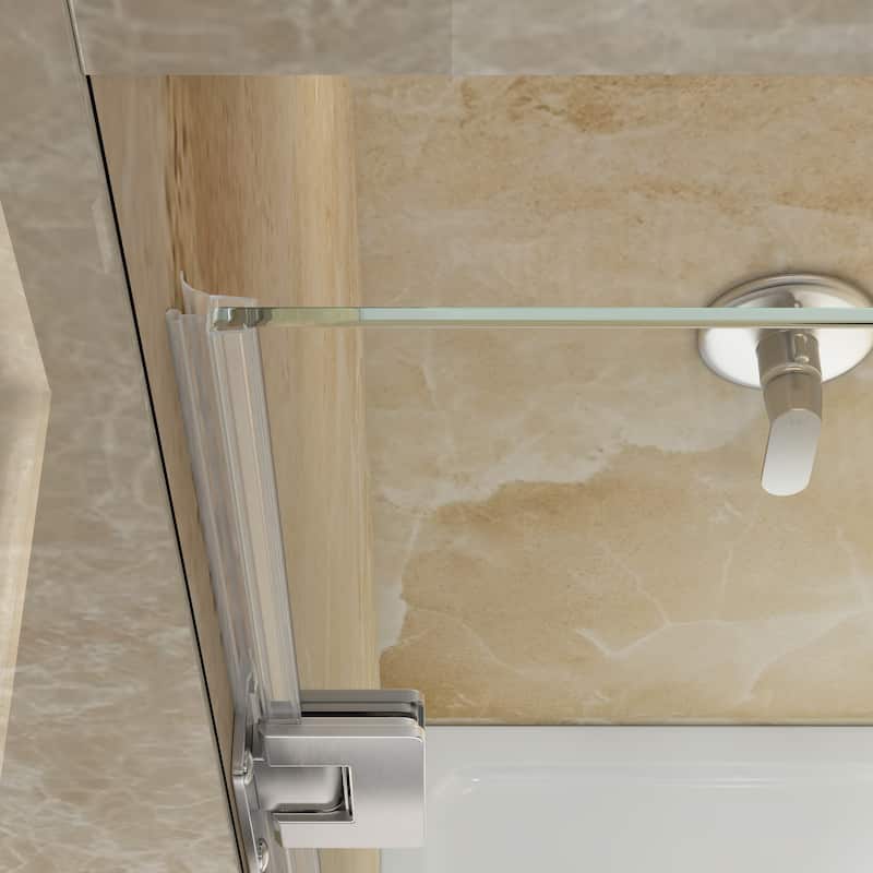 FELYL 29" W x 72" H Hinged Frameless Shower Door with Heat Soaking Process and Protective Coating Clear Glass