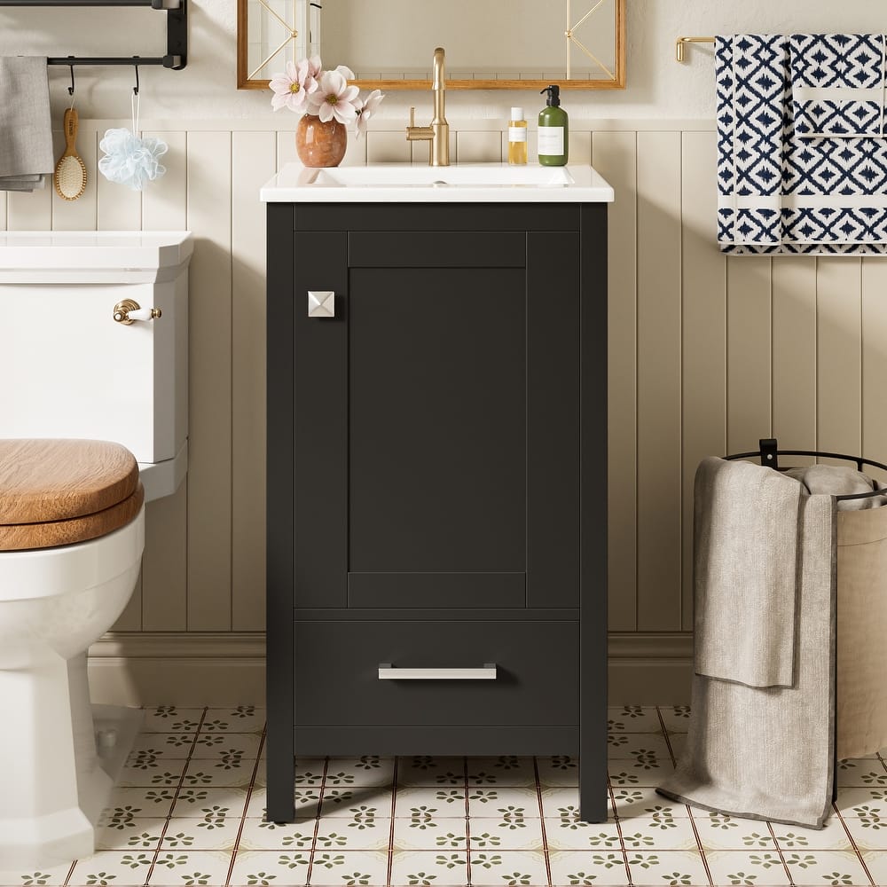 GDFStudio - Aurora Wood Bathroom Vanity Set with Ceramic Sink and Divided Drawers