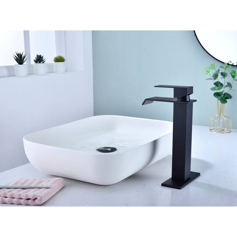 Modern Single Handle Sink Vanity Bathroom Faucet with Waterfall Spout, Anti Corrosion, Anti Rust, Easy Clean