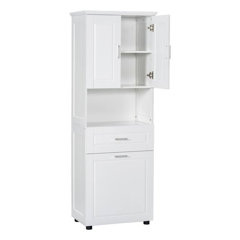 GDFStudio - Harper Elms Tall Bathroom Storage Cabinet with Tilt-Out Laundry Hamper and Upper Organizer