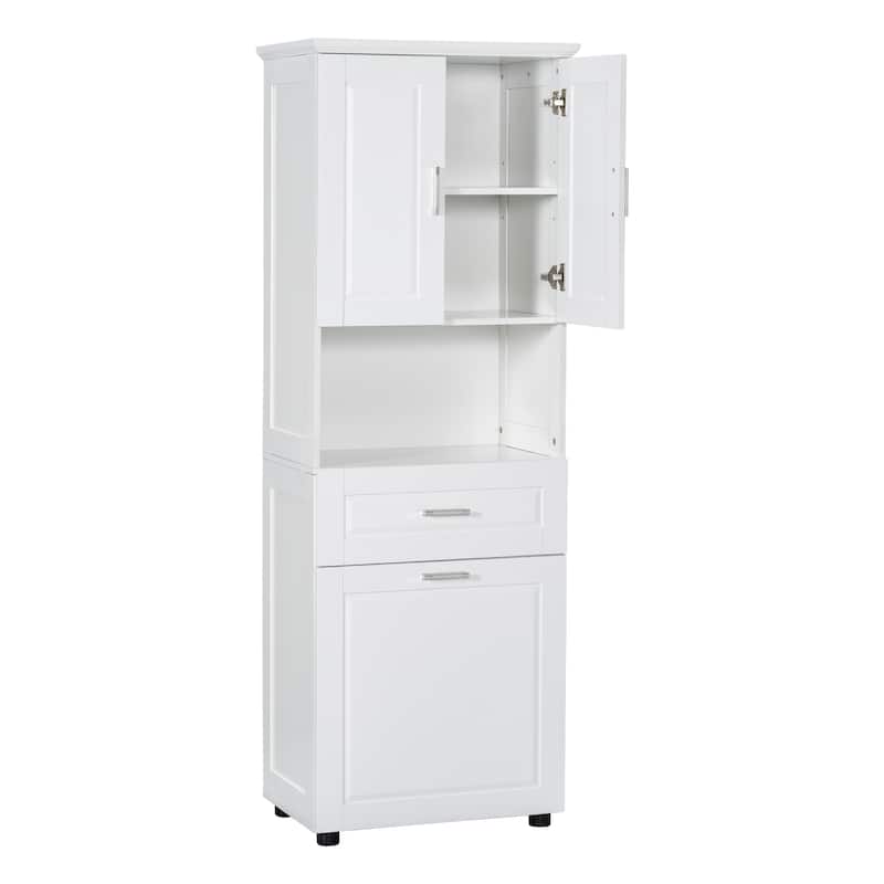 Tall Bathroom Cabinet with Tilt-Out Laundry Basket and Upper Storage Cabinet