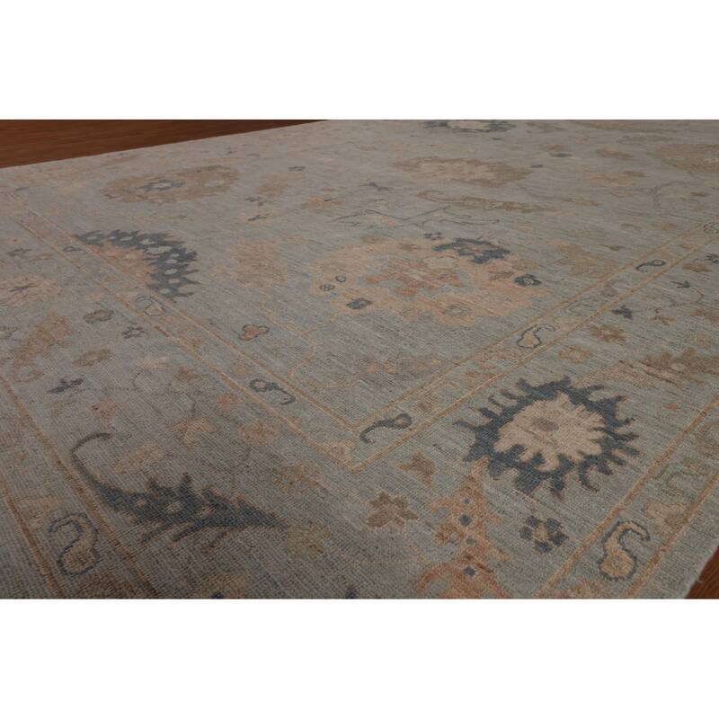 Vegetable Dye Grey Oushak Turkish Rug Hand-Knotted Bedroom Wool Carpet - 9'0"x 12'0"