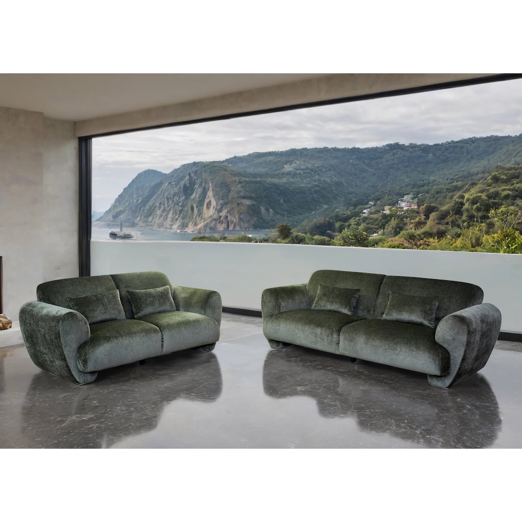 Furniture of America Rydel Modern 2-Piece Olive Green Chenille Sofa Set with Pillows