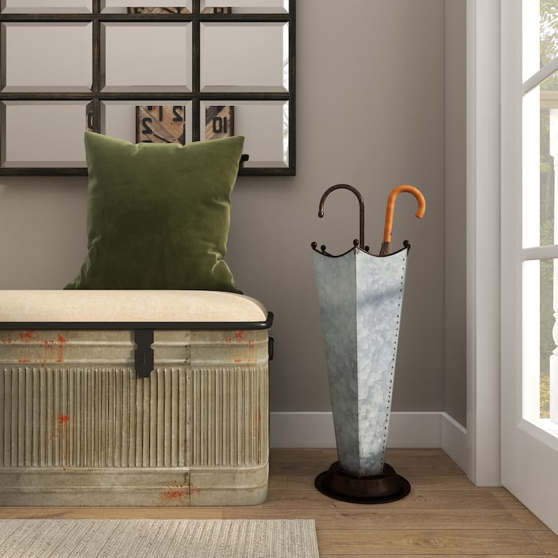 Gray Metal Galvanized Umbrella Stand with Copper Base and Handle