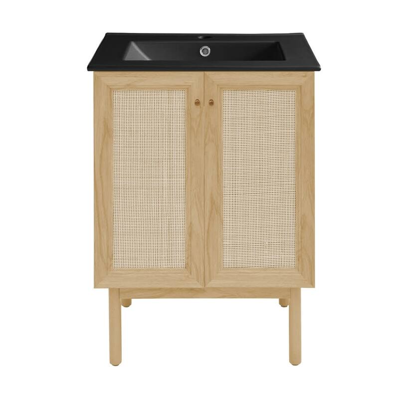 Swiss Madison SM-BV662 Classe 24" Free Standing Single Basin Vanity - Natural Oak / Matte Black - Oak Finish