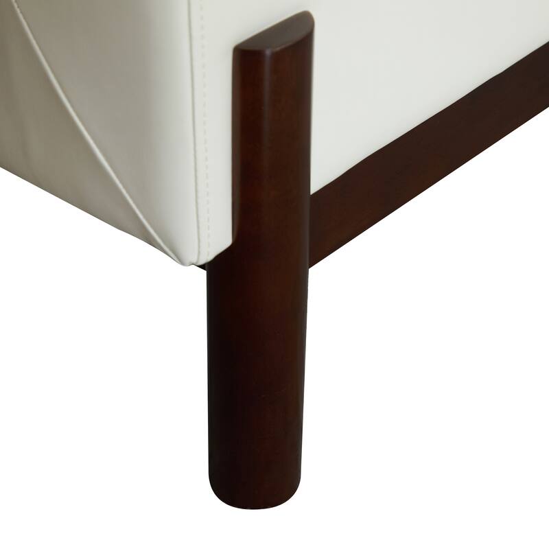 Roomfitters Anurudh Barrel Club Chair with Walnut Base and Modern Faux Leather Upholstery, White+Walnut