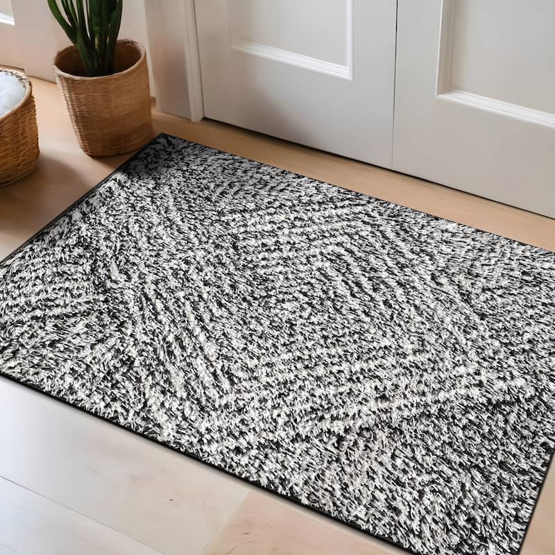 Minimal Stripe Geometric Shag Rug - Anthracite Dark Gray - Medium Pile - Cozy & Modern - White - 2' x 3'