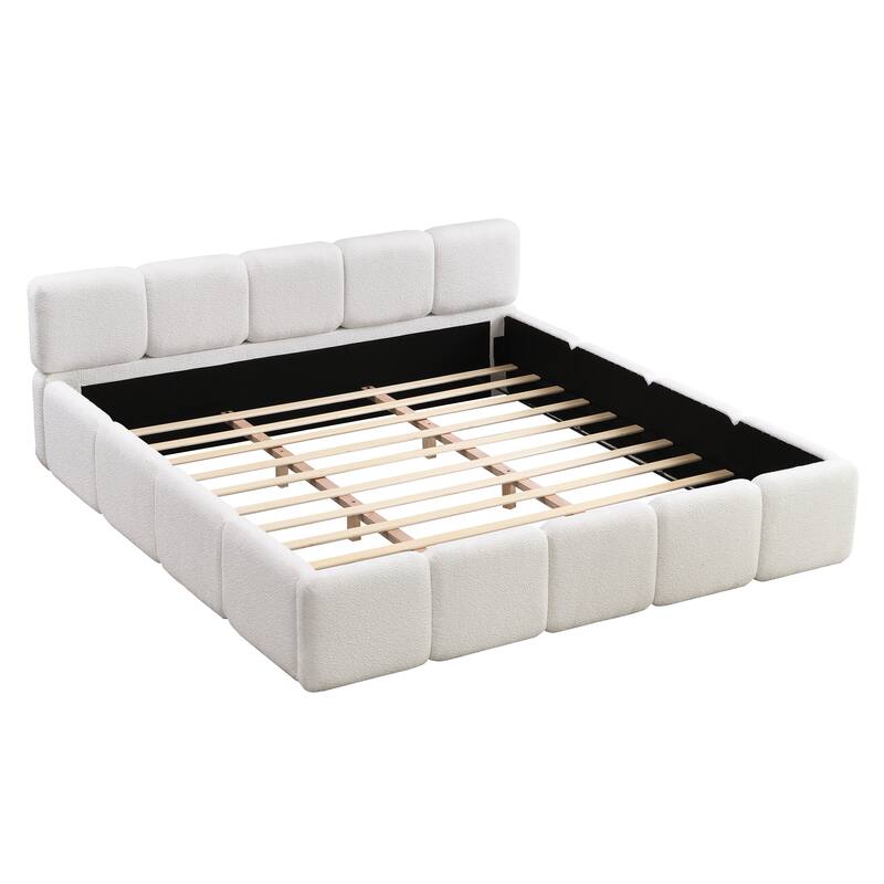 Christopher Knight Home - Evelyn Platform Bed with Boucle Upholstery and Thick Block-Style Headboard