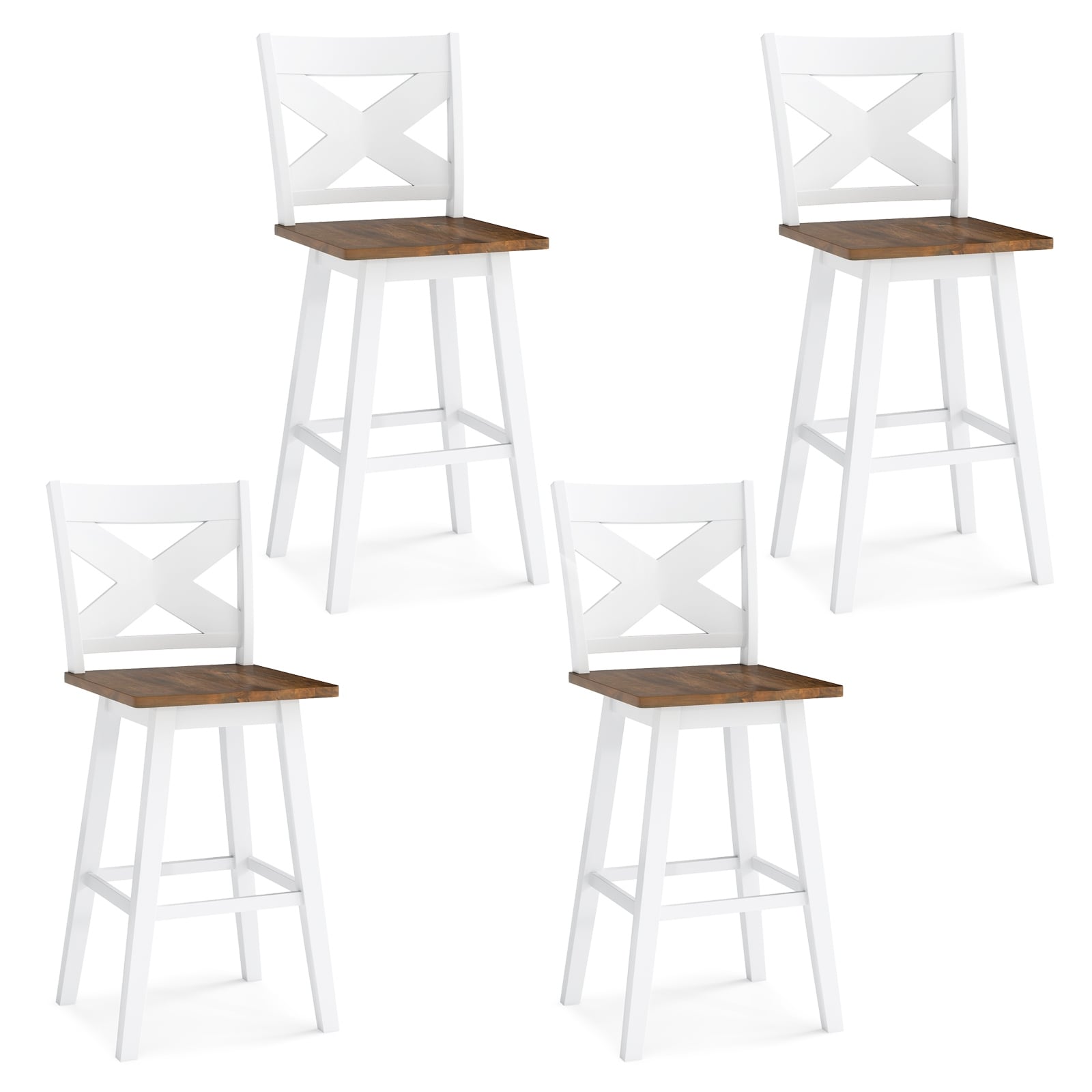 Gymax 29'' Swivel Barstools Set of 4 w/Backrest Large Seat Footrest