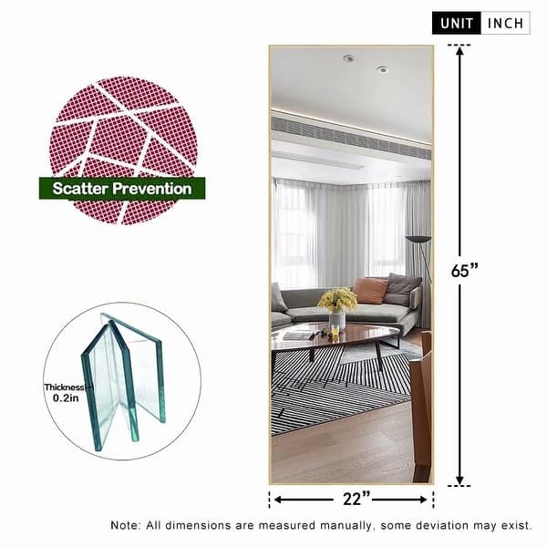 dimension image slide 2 of 16, Modern Freestanding Full Length Rectangular Floor Mirror