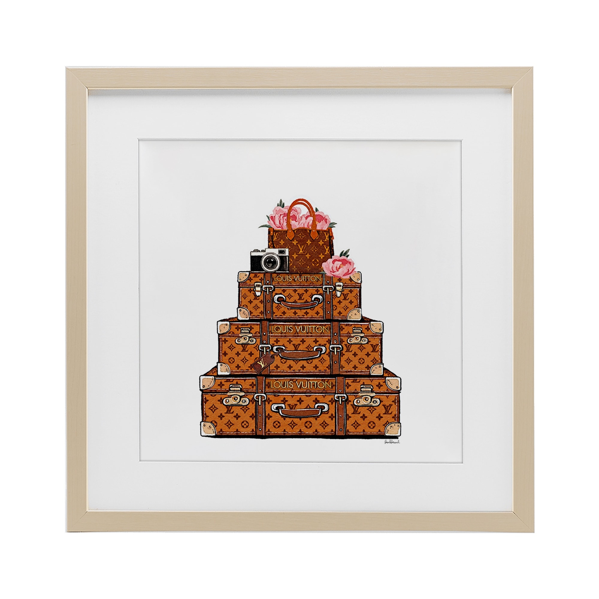 Stupell Stacked Luggage with Floral Handbag Under Glass Framed Design By Amanda Greenwood