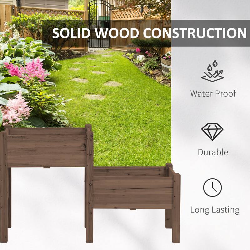 Outdoor Raised Flower Beds Self-Draining Flower Boxes with Drainage Holes and 3 Planter Box for Vegetables Herb and Flowers