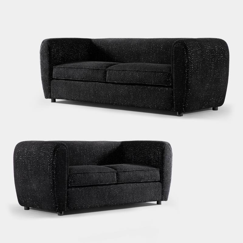 Furniture of America Vanessa Modern Curved Arms Boucle Sofa Set with Seat Cushion and Wooden Legs, 2-Piece or 3-Piece Options
