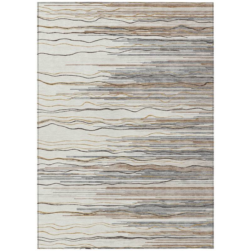 Machine Washable Indoor/ Outdoor Modern Stripe Chantille Rug