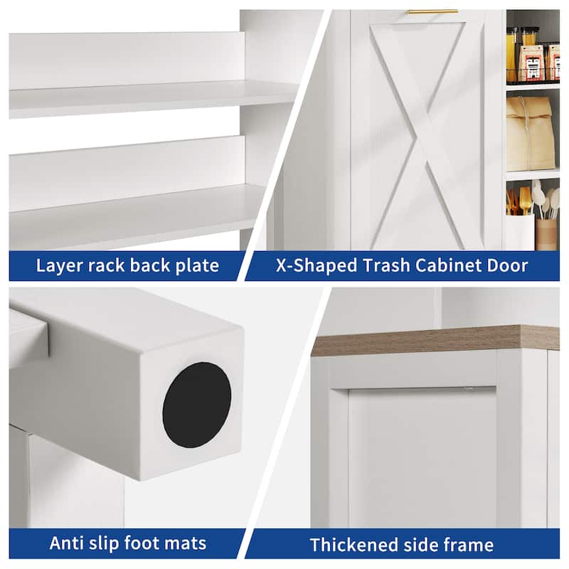 Moasis 6-Tier Bakers Rack Cabinet with Microwave Stand and Trash Can Bin, Coffee Bar Table Station with Power Outlets