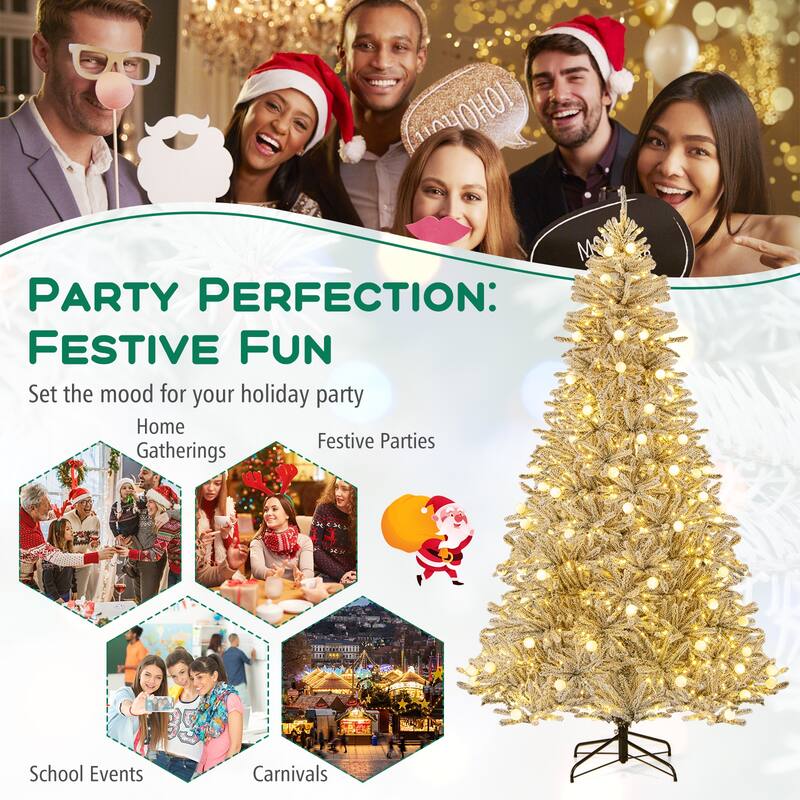 Costway 6/7/8 FT Snow-flocked Artificial Christmas Tree with 51/65/81 - Green & White - See Details