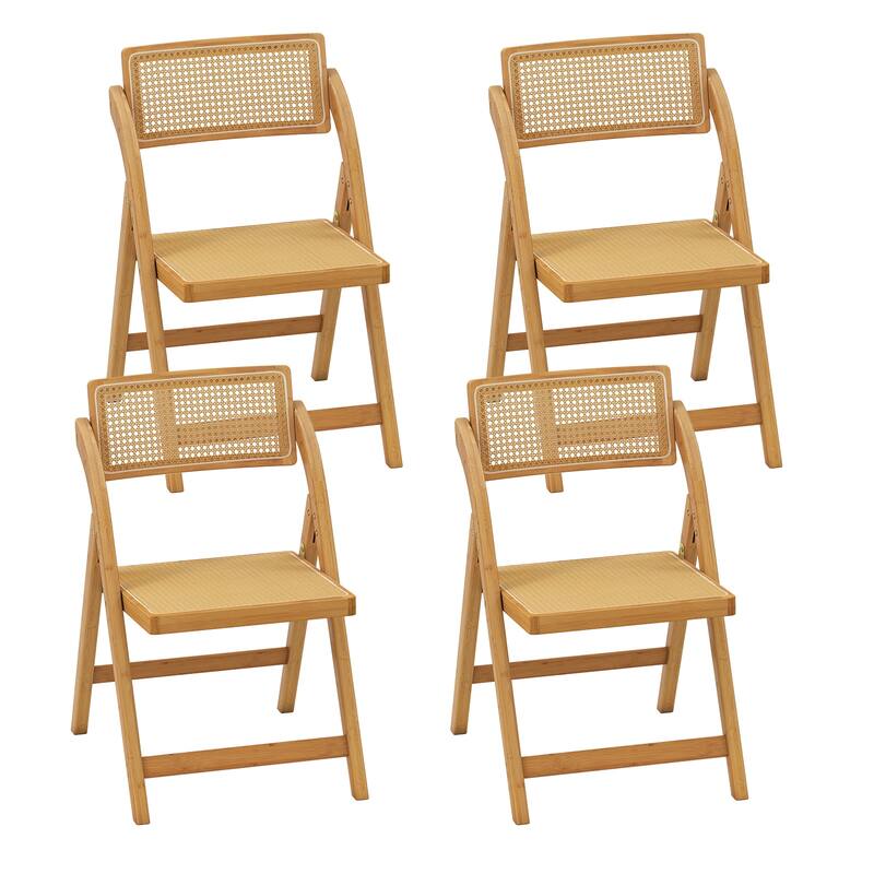 Gymax Rattan Cane Folding Chairs Set of 4 w/ Rotatable Backrests - Natural