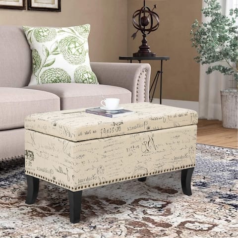 Adeco Storage Ottoman Bench Fabric Patterned Rectangular Toy Chests
