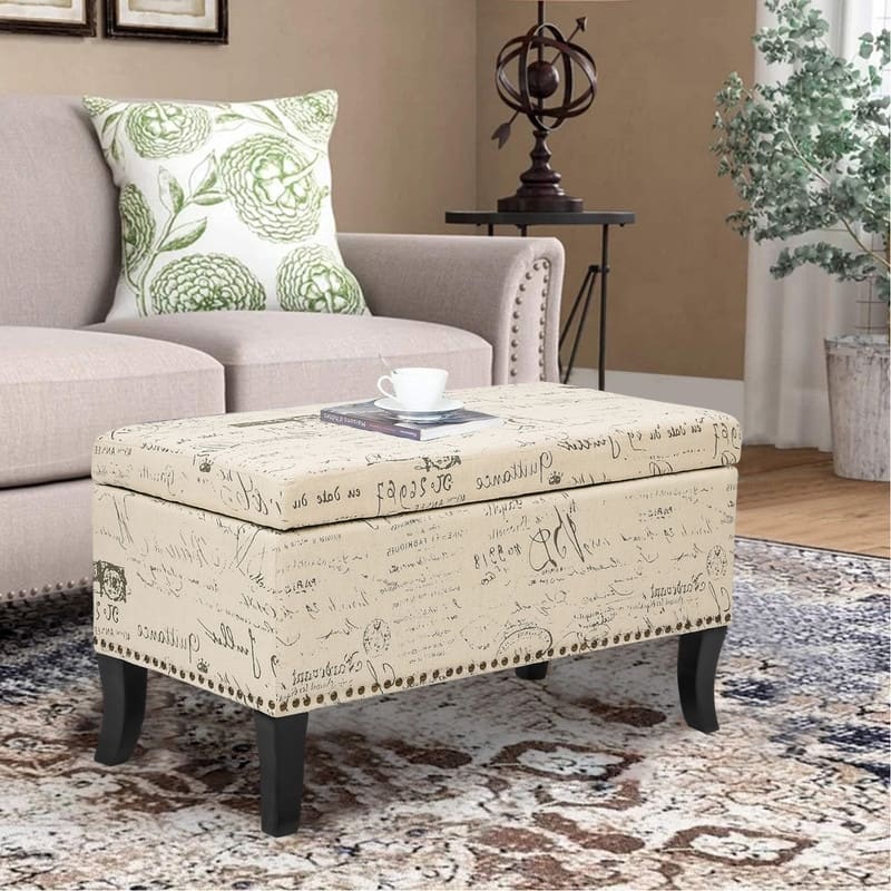 Adeco Storage Ottoman Bench Fabric Patterned Rectangular Toy Chests