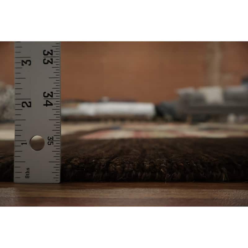 Hand Knotted Oriental 100% Wool Carpet Modern Geometric Brown Gabbeh Area Rug - 10' 9'' X 8' 2''