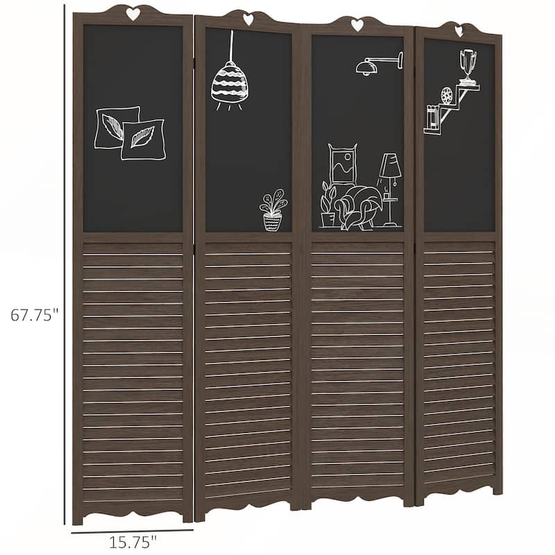 4-Panel Folding Room Divider with Blackboard for Bedroom or Office