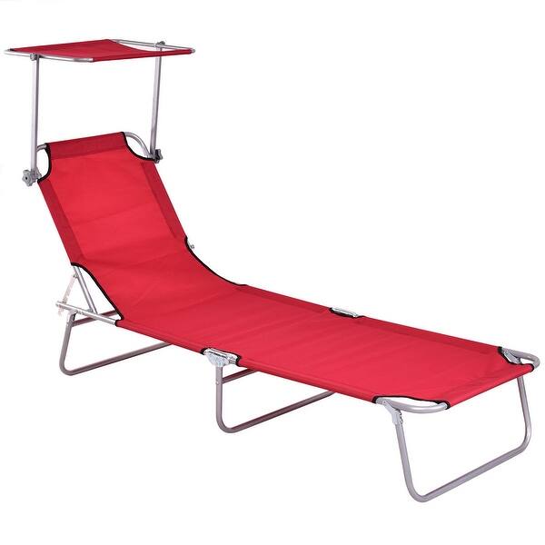Costway Foldable Sun Lounge Bed Chair Beach Recliner Seat Back Red Overstock 17135502