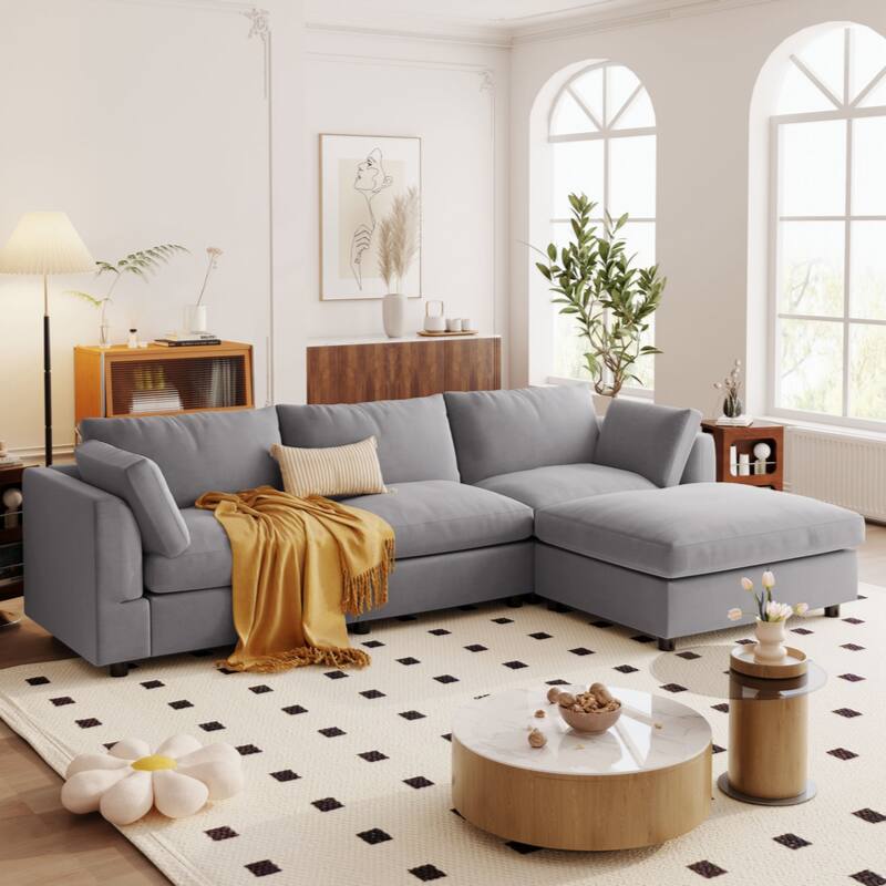 Upholstery Convertible Sectional Sofa, L Shaped Couch with Reversible Chaise - Grey