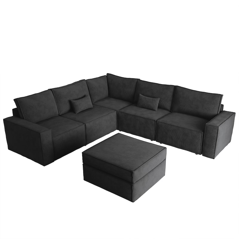 HOOOWOOO Corduroy Upholstered Couch Modular Sectional Sofa