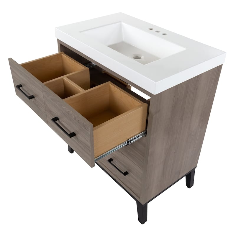 Rialta 31" 3-Drawer Bathroom Vanity With White Sink Top