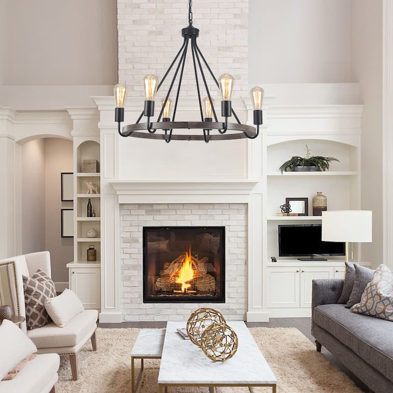 6-Light Candlestick Circle Wagon Wheel Foyer Chandelier Linear Island Chandelier Lighting for Dining Room