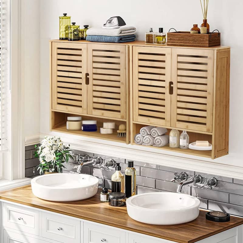 Bamboo Over The Toilet Sink Storage Cabinet Bathroom Organizer - 23.2x8x26.1 inch