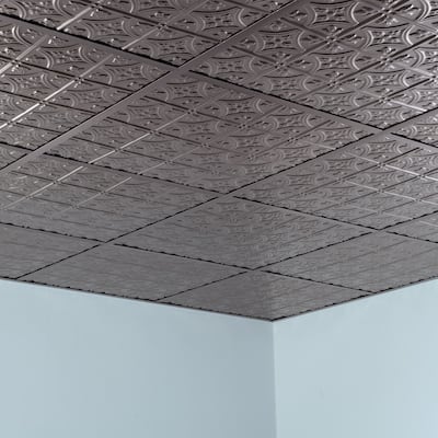 FASÄDE Traditional Style 1 Decorative Vinyl 2ft x 2ft Lay in Ceiling Panel in Brushed Nickel (5 Pack)