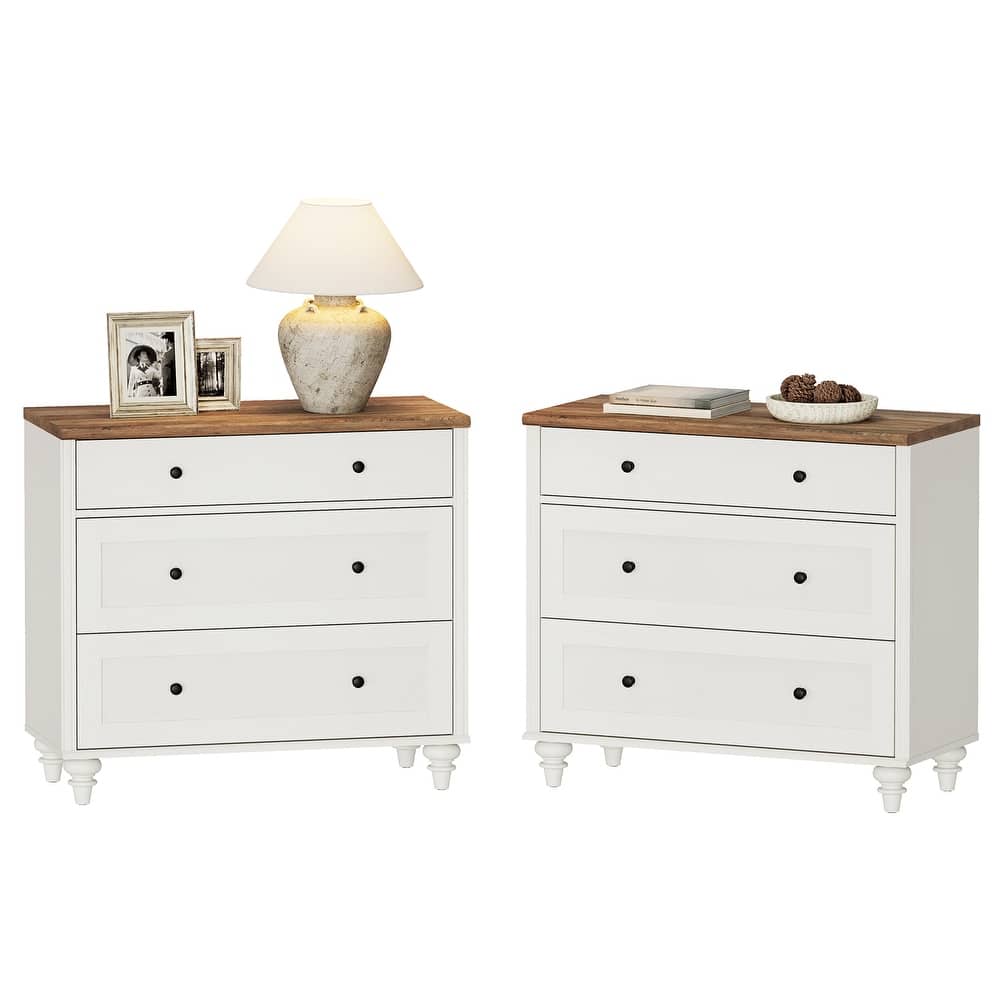 Nightstand Bedside Table, Wood Side Table with 3 Drawer