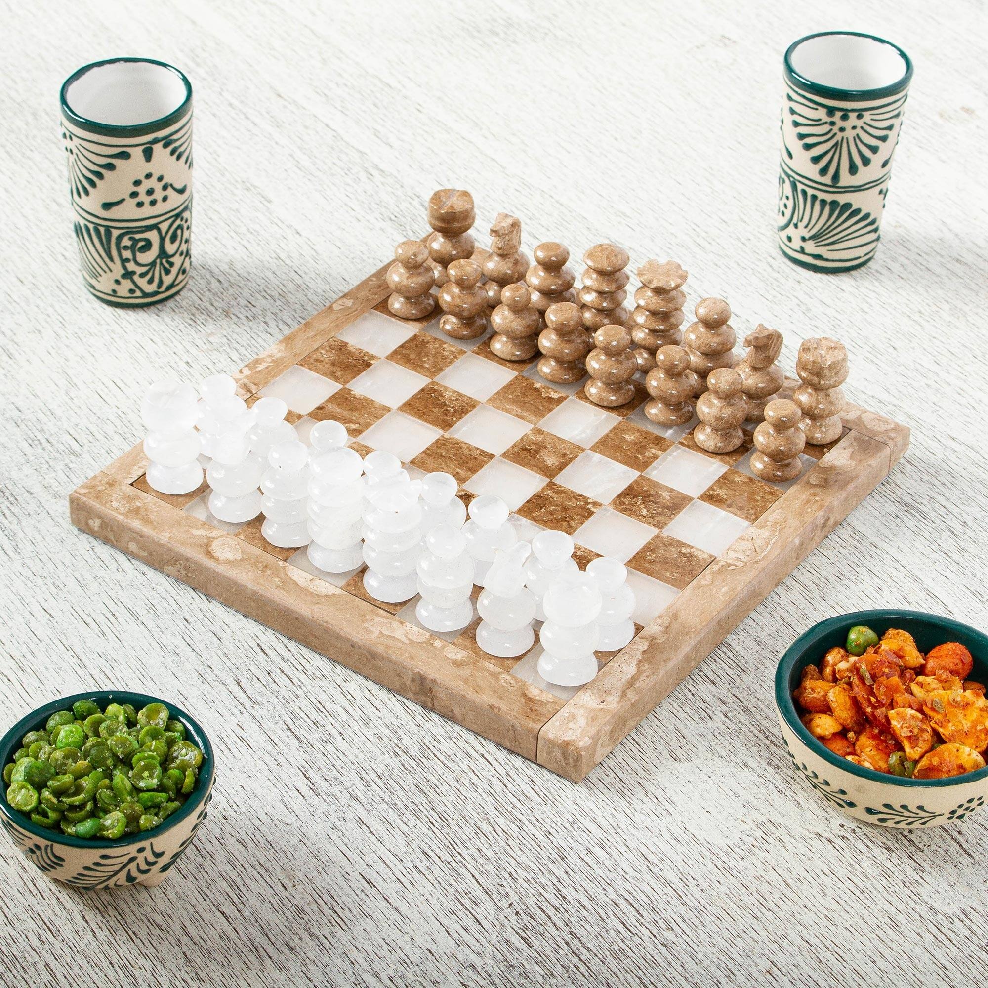 Novica Handmade Brown And White Challenge Onyx And Marble Chess Set (7. ...
