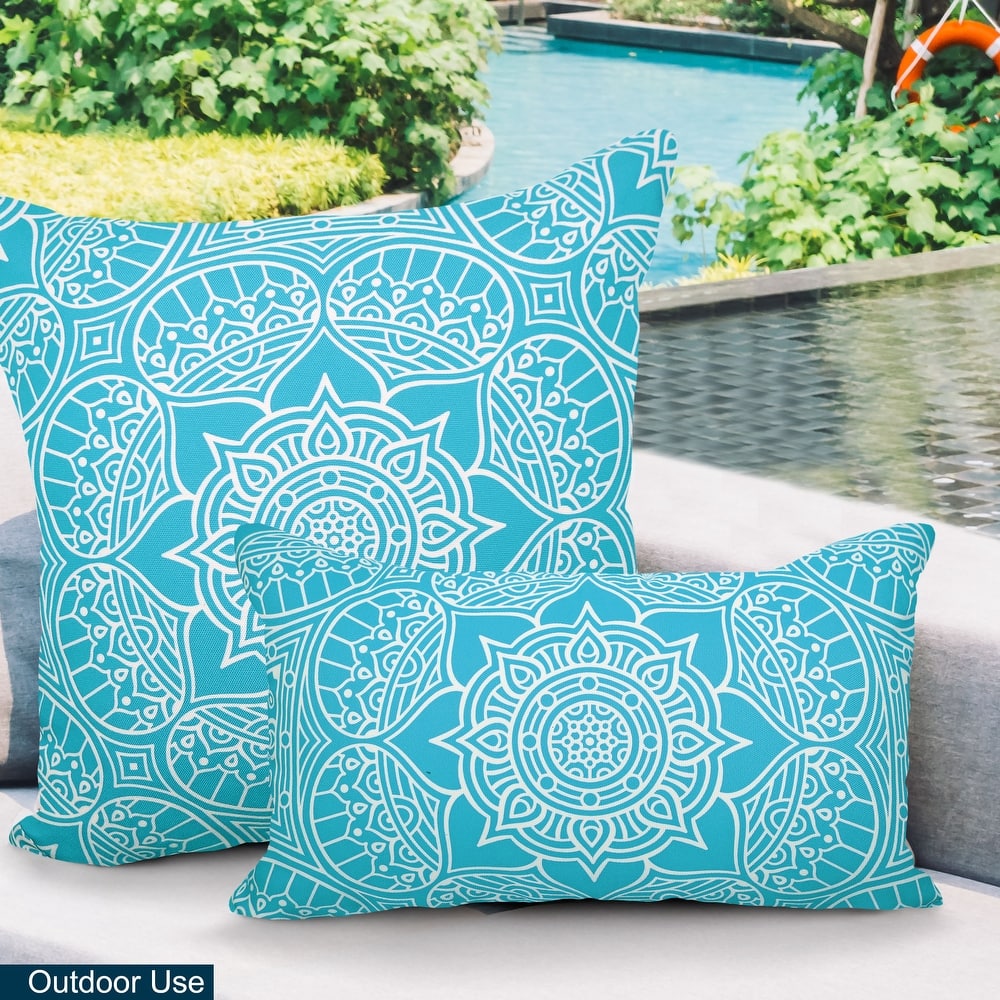 Decorative Indoor/Outdoor Weatherproof Lumbar Throw Pillows with Inserts (Set of 2) -12x20 - 18x18 Inches