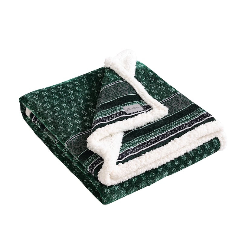 Eddie Bauer Ultra Plush Super Soft & Cozy- Reversible Throw Blankets - Fair Isle Green